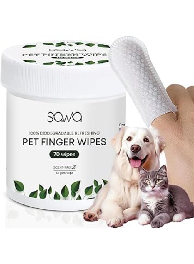 Ear Cleaning Wipes for Dogs & Cats, Remove Bad Breath by Removing Plaque and Tartar Buildup No-Rinse Dog Finger Toothbrush, Disposable Gentle Cleaning & Gum Care Pet Wipes (70 Pcs) - Image 1